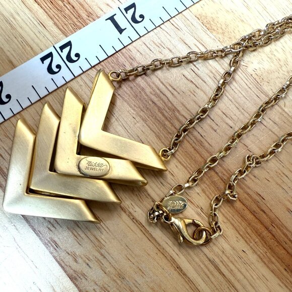 Nissa Gold-Tone Chevron Pendant Necklace - has flaw see photos - Picture 2 of 8